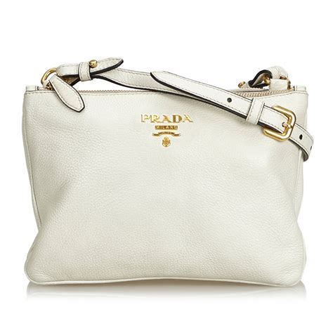 Prada White Leather Vitello Phenix Crossbody Bag 